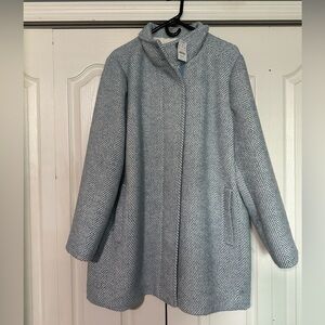 J. Crew Ladies Blue and White Herringbone Winter Coat